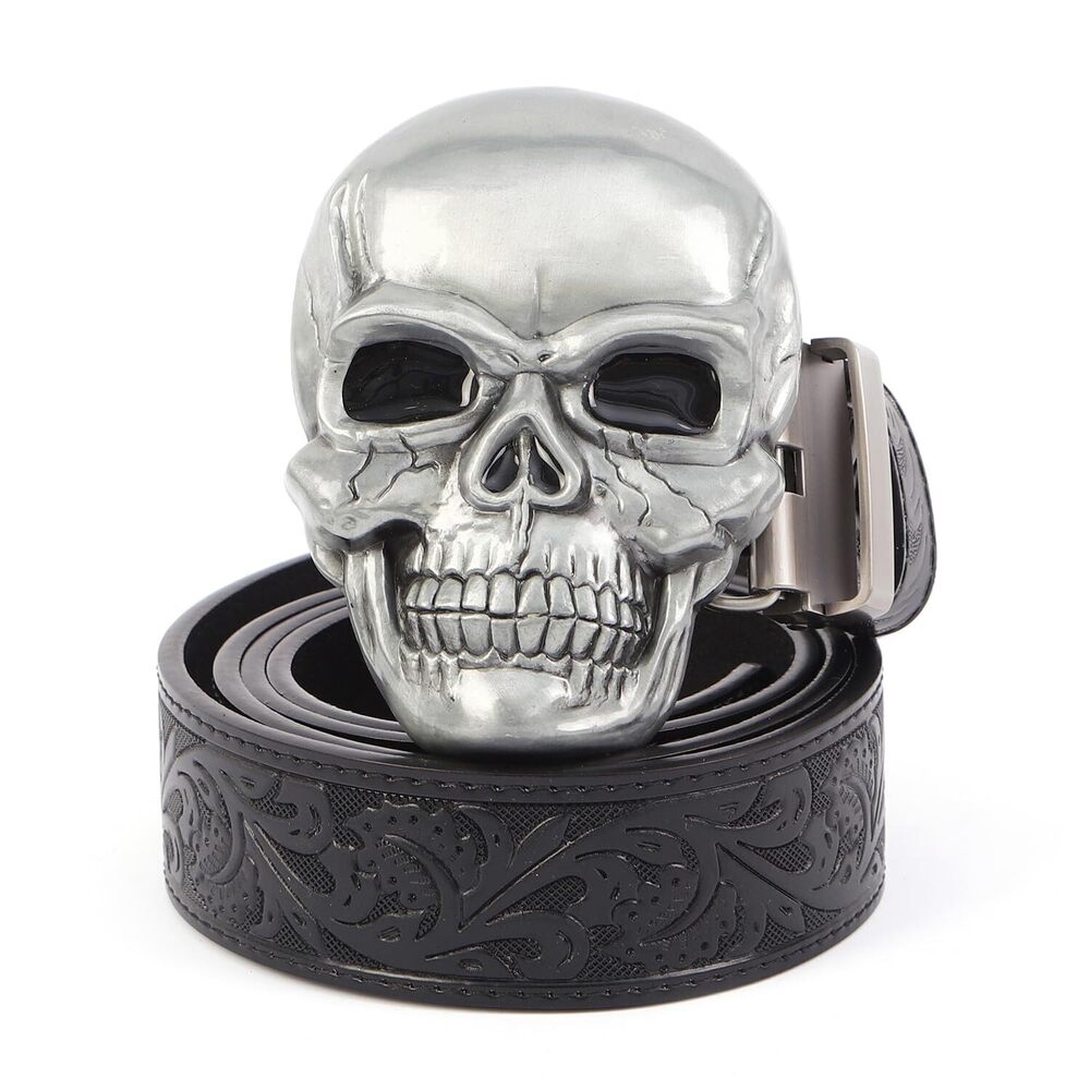 4222 Skull Head Buckle Leather Belt Waist Band, Jeans Decorative Punk Belt